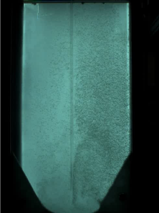 Flat bottomed tank with settled flocs (click to be sent to video).